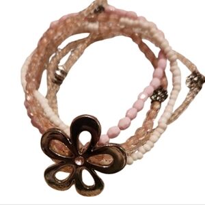 Pink White Silver Vintage Multi Strand Daisy Silver Bracelet